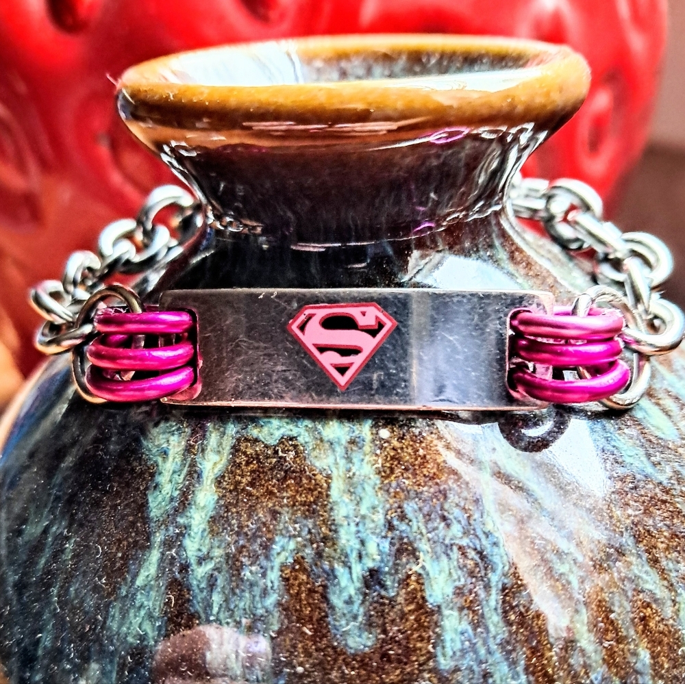 Hand-crafted Stainless Steel & Aluminum Officical Supergirl I.D. Bracelet